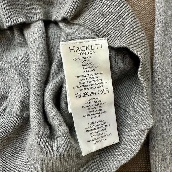 Hackett Grey V-Neck Sweater, 100% cotton, Large